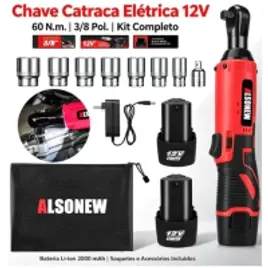 ALSONEW Kit Ferramentas Sem Fio 4 Modelos: Chave Impacto Furadeira Catraca Martelete Esmerilhadeira