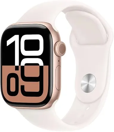Apple Watch Series 10 GPS + Cellular • Caixa ouro rosa de alumínio – 42 mm • Pulseira esportiva blush-clara – P/M