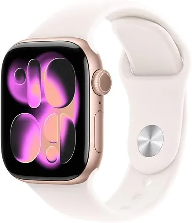 Apple Watch Series 11 GPS, Caixa em alumínio rosa‑dourado de 42 mm com Bracelete desportiva rosa leve - M/G