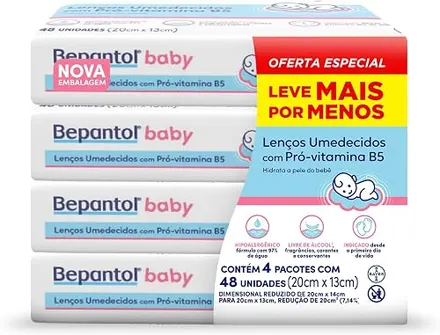 Bepantol Baby Lenço Umedecido Hipoalergênico, 192 Unidades | 192 unidades, Com Pró-Vitamina B5, Hipoalergênico, Dermatologicamente testado, Sem fragrâncias, corantes e conservantes