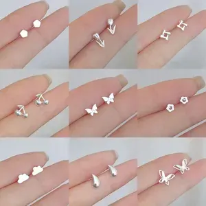 Brincos Silver Stud Design Simples Para Meninas