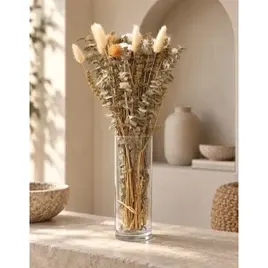 Buquê de Flores Naturais Desidratadas: Algodão, Eucalipto e Craspédia para Decoração Boho