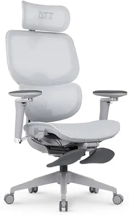 Cadeira de Escritório DT3 Ergonomie FT em Mesh Polytex™; Suporte lombar SpineSync, Encosto 5 pontos ajuste de altura, Apoio cabeça 4D, Apoio braço 5D 360º, Apoio de pé dobrável, certificada.