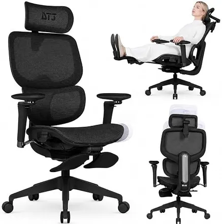 Cadeira de Escritório DT3 Ergonomie FT, Revestimento Mesh Polytex™; Apoio cabeça profissional 4D, Apoio de braço 5D 360º, Apoio de pé dobrável, ajuste de altura no encosto, certificada NR-17(Black)