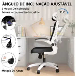 Cadeira de Escritório Ergonômica Com Apoio Lombar e Apoio de Cabeça Cinza com Estofado de Mesh