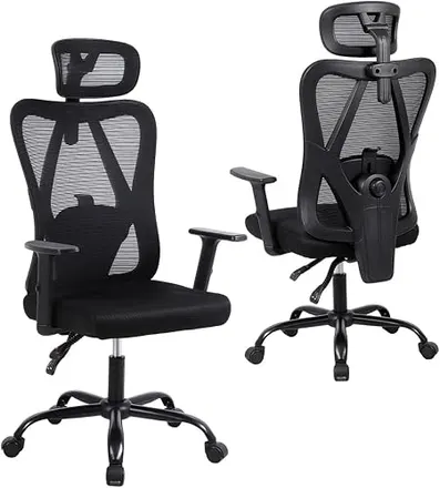 Cadeira Ergonômica com Tecido Mesh Respirável Apoio de Braço 2D Ajustável em Altura, Mecanismo Relax Reclinável de 90° a 150°, Pistão a Gás com Suporte para 150kg