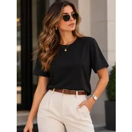 Camiseta T-shit Feminina Malha Peruana Básica Oversized