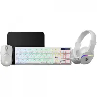 Combo Gamer Ninja Squad 4 Em 1, Headset, Teclado, Mouse E Mousepad, USB, Rainbow, Branco, GN-CG-SQTMPHW