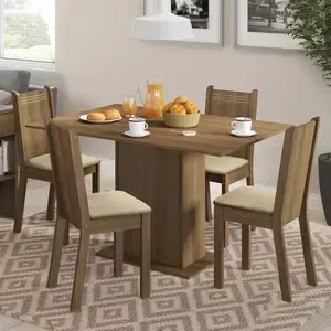 Conjunto Sala Jantar Lexy Mesa Tampo Madeira 4 Cadeiras