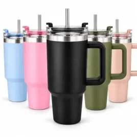 Copo Térmico com Alça e Canudo de Aço Inoxidável 1200ml Garrafa de Agua, Cafe, Cerveja, Refrigerantes, Sucos, mantem a bebidas frias ou quentes (P