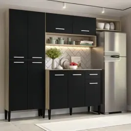 Cozinha Compacta Arizona Glam Com Armário E Balcão Carraro Cor CarvalhoPreto