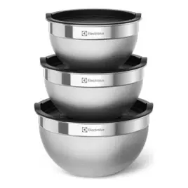 Electrolux Kit 3 Bowls Tigelas De Aço Inox Com Tampa Plástica, 1,4l, 2l E