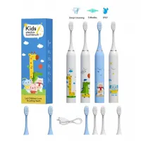 Escova De Dentes Elétrica Infantil Recarregável Bivolt USB + 4 Refis 500mAh 22cm Ultra Macia