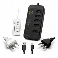 Extensão Elétrica 5 Tomadas 6 Usb 2500w Régua Bivolt Cabo 2m