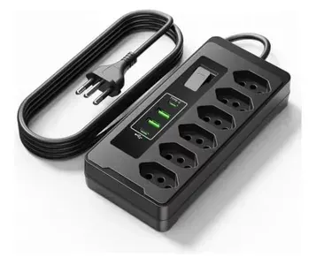 Filtro Linha 6 Tomadas 2 USB 2 Type-C 2500W