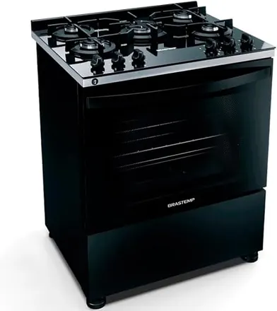 Fogão 5 Bocas de Piso Brastemp Mesa de Vidro Bivolt Preto BFS5VCE