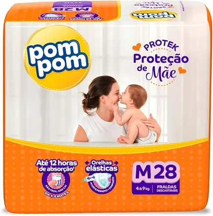 Fralda Pom Pom Protek Proteção de Mãe Jumbo M 28 Unidades