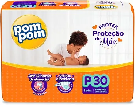 Fralda Pom Pom Protek Proteção de Mãe Jumbo P 30 Unidades