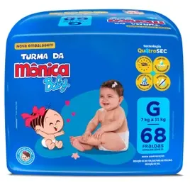 Fralda Turma da Mônica Baby Tam. G com 68 Unidades