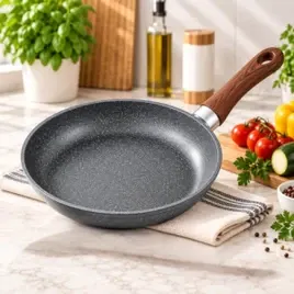 Frigideira Grande Cerâmica Para Indução Cabo Madeira + Espátula De Silicone