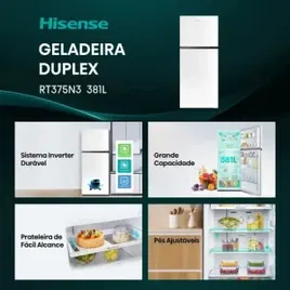 Geladeira Hisense Duplex Branca 381L Inverter Frost Free RT3N375 110V