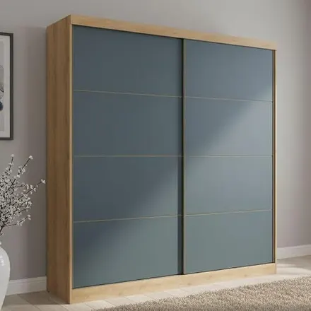 Guarda-roupa Casal 2 Portas 6 Gavetas 100% MDF 222cm X 230cm Malaga Capuccino/Azul