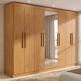 Guarda-roupa Casal Móveis Lopas Easy Slim 8 Portas Espelho Marrom Moderno