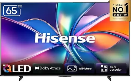 Hisense Smart TV UHD 4K HI-QLED 65" Polegadas 65Q6QV | Processador AI, HDR10+, HLG, Filmmaker Mode, Dolby Gaming, Dolby Atmos, MiraCast e Compatibilidade Alexa
