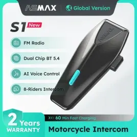 Intercomunicador Bluetooth para Motocicletas ASMAX S1 Compatível com 50 Pilotos de Diferentes Marcas via CloudTalk FM