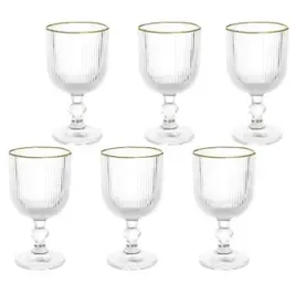 Jogo 6 Taças Versalhes Gold Vidro Canelado Borda Dourada 260ml - Click House