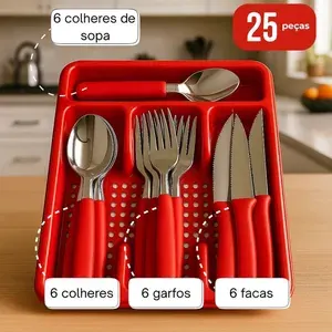 Jogo de Talheres Inox Com Suporte Gaveteiro 17 Talheres + Brinde Sortido