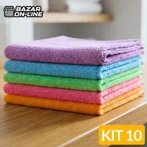 Kit 10 Panos Microfibra Multiuso Alta Absorção
