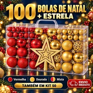 Kit 100 Bolas Natal Fosca Glitter Vermelha
