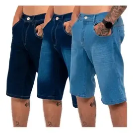 Kit 3 Bermudas Jeans Masculina Lycra Elastano