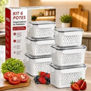 Kit 6 Organizadores Geladeira Alimentos Transparente