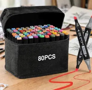 Kit 80 Canetas Marcador Ponta Dupla Coloridas