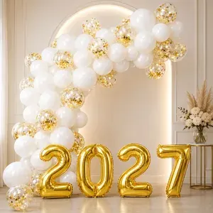 Kit Balão Bexiga Ano Novo 2027 Metalizado Branco