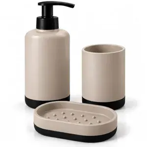 Kit Banheiro 3 Peças Dispenser Bege
