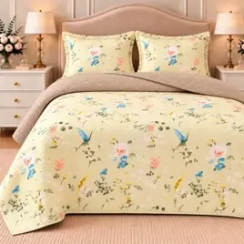 Kit Cobre Leito Colcha Casal Bouti Dupla Face Estampado 3pçs Cor Sicília Colcha Cobre Leito Estampada