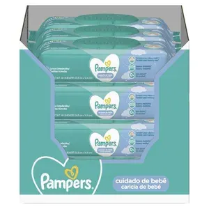 Kit com 12 Pacotes Lenços Umedecidos Pampers Carícia Bebê - 576 un.