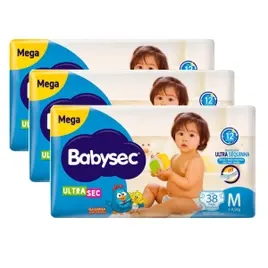 Kit Fralda Descartável Babysec Galinha Pintadinha Ultrasec Mega M 38 Tiras - 114 Unidades