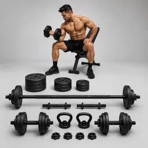 Kit Halteres Ajustável 6 em 1 15kg com Barra, Kettlebell e Apoio para Flexões