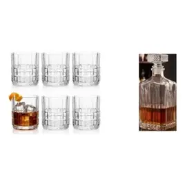 Kit Whisky: Jogo 6 Copos Baixo 230ml Cristal Transparente + Garrafa 560ml Cristal Transparente