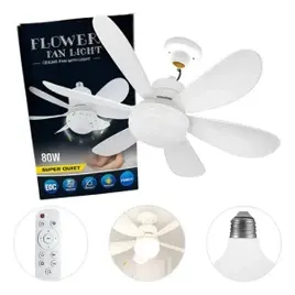 Lâmpada Led Com Ventilador De Teto Bivolt Controle 80w E27 Led Bulbo 2 Em 1 Luz 3000k 4000k 6500k Ventilador Portátil Econômico Para Quarto Sala Es