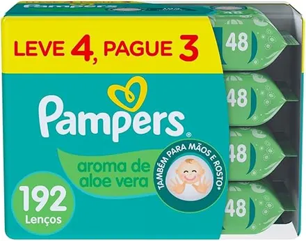 Lenços Umedecidos Pampers Aroma de Aloe Vera 192 Unidades