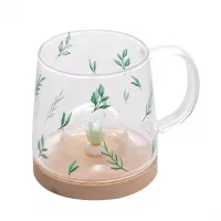 LYOR - Caneca De Vidro Borossilicato Resistente Ao Calor Com Pires De Bambu Suculenta 350ml