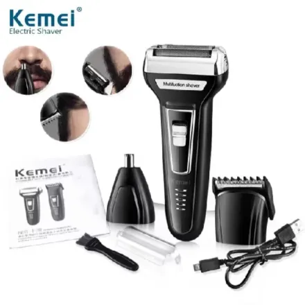 máquina de barbear -kemei KM-6558 3x1 barbeador shaver tirar pelo nariz sem fio recarregável
