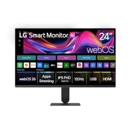 Monitor LG Smart, Tela IPS de 24”, FHD, WebOS 26, HDR10, ThinQ, Wi-fi, AirPlay, Bluetooth, 5ms (GtG), 120Hz, 2X USB, 2X HDMI, Preto