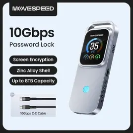 MOVESPEED AC10 10Gbps M.2 NVMe PCIe SSD Enclosure USB-C 3.2 TurboX Caixa SSD com Tela Sensível ao Toque Inteligente e C
