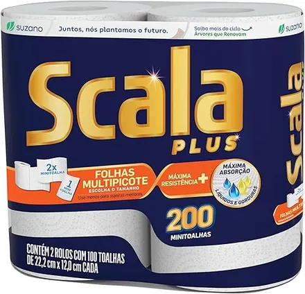 Papel Toalha Scala Plus, Multipicote, 200 Toalhas | 2 Rolos de 100 Toalhas Cada
